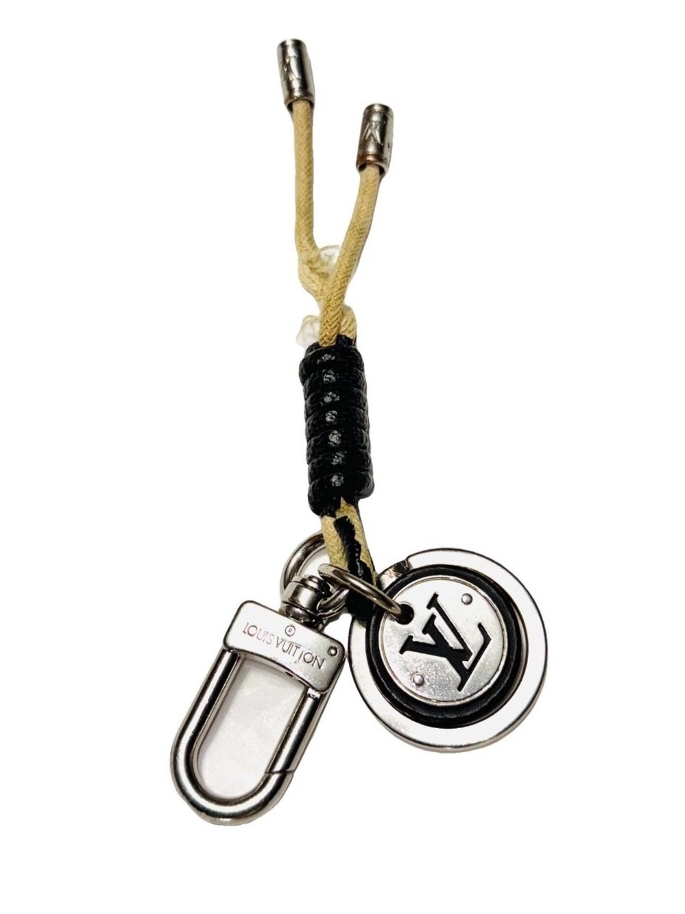 Louis Vuitton AUTHENTIC Rope Silver Logo Charms Keychain Key Ring Bag Charm